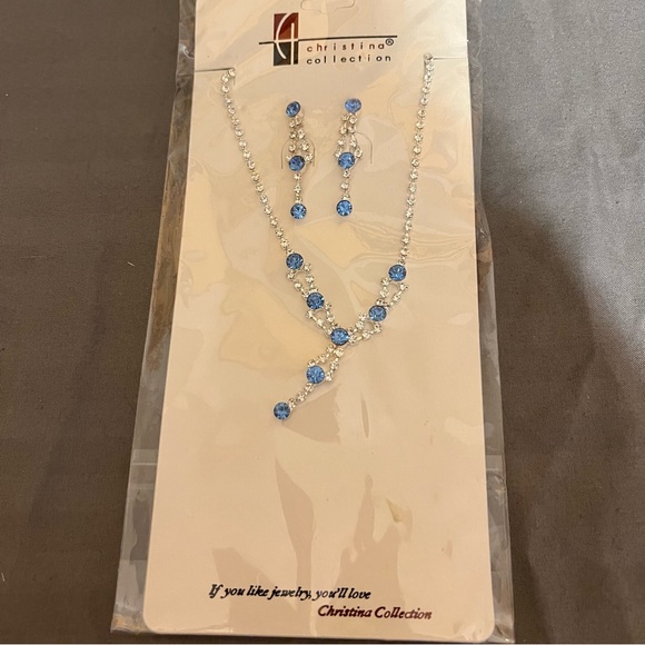 Prom/Special Occasion Necklace and Earrings, Light Blue - Picture 12 of 15